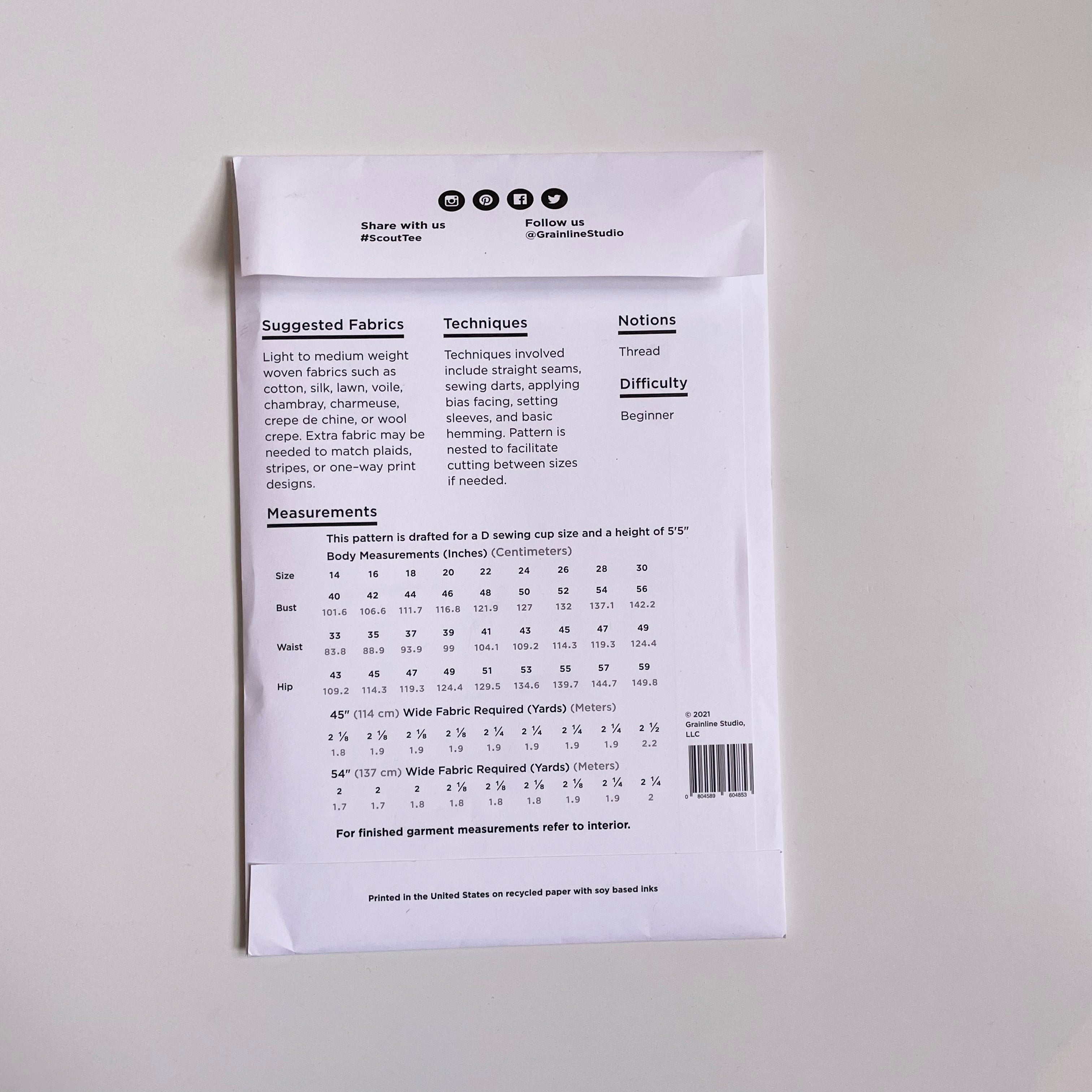 Grainline Studio : Scout Tee Extended Sizes