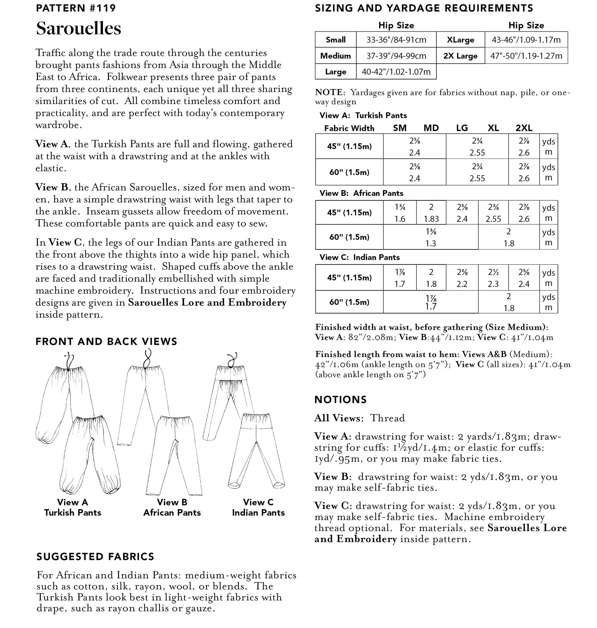 Folkwear Patterns Sarouelles pants