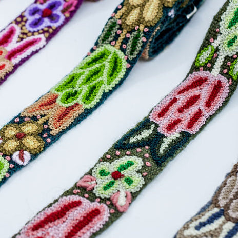 hand woven and embroidered bag strap