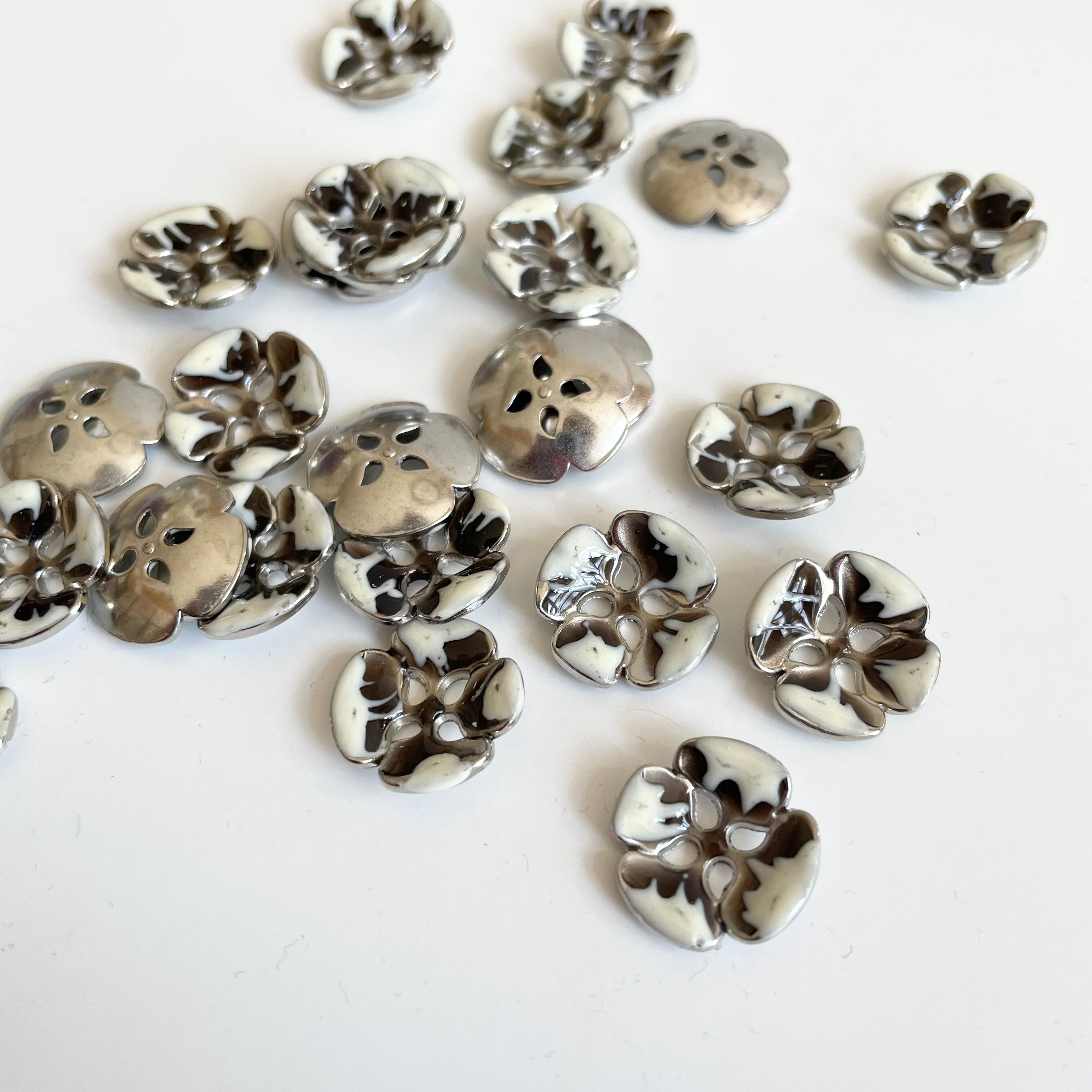 Metal Blossom Buttons - White Petals