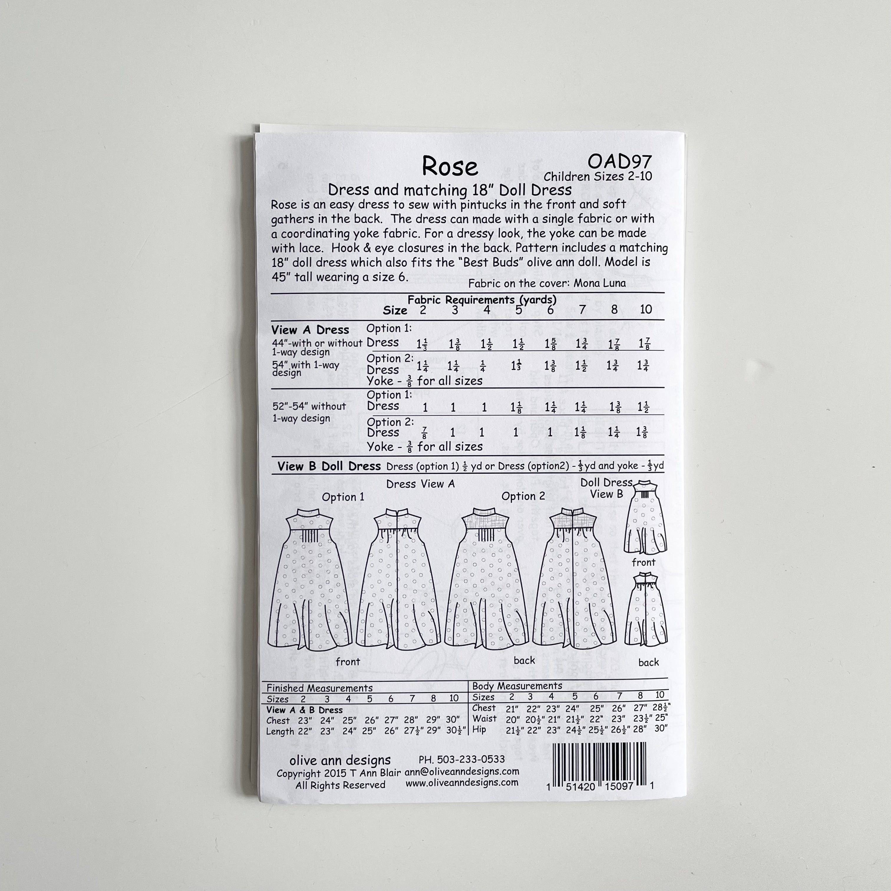Olive Ann Patterns : Rose Dress & Doll Dress