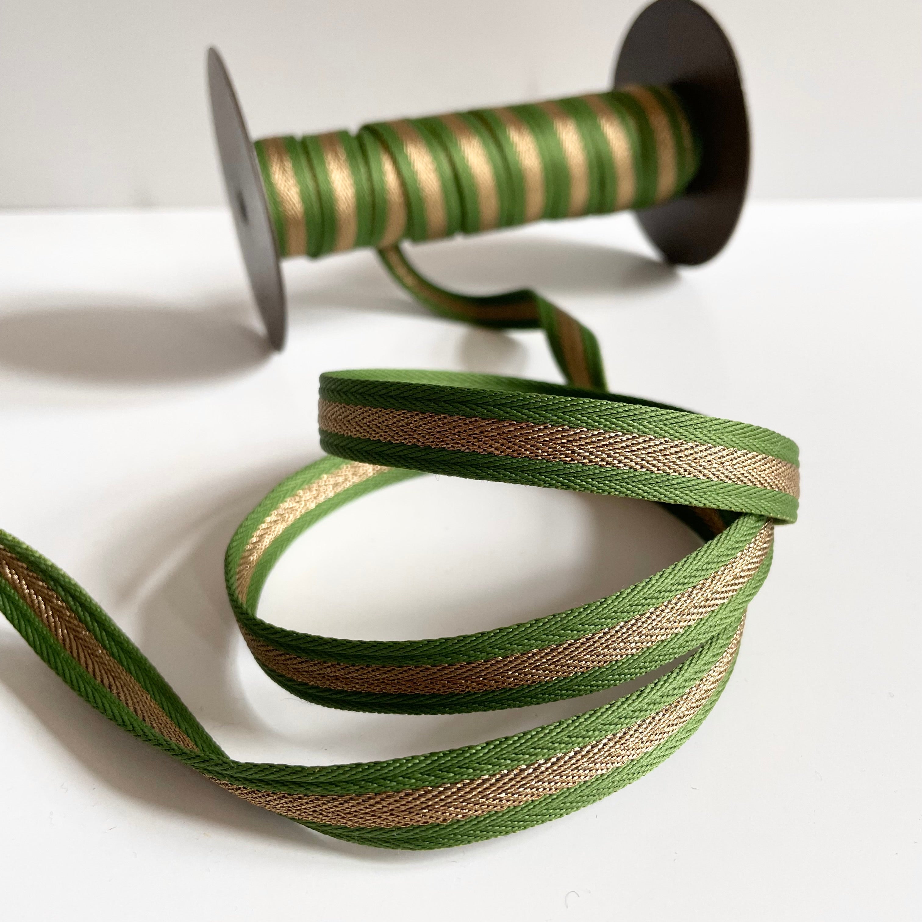 Polyester Herringbone Webbing - Gold / Green 1/2"