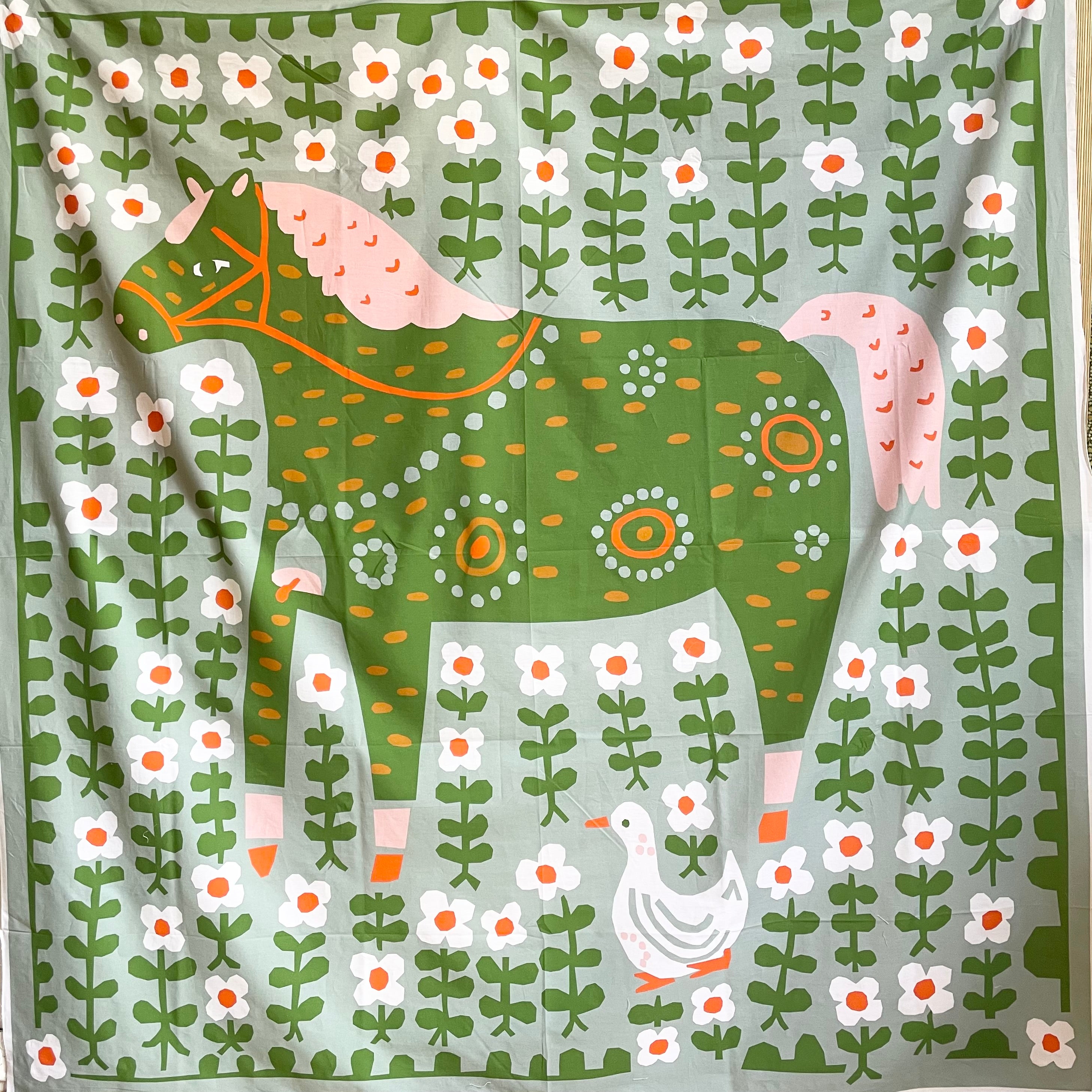 Little House Cottons Organic Lawn Whole Quilt Panel - Folk Horse