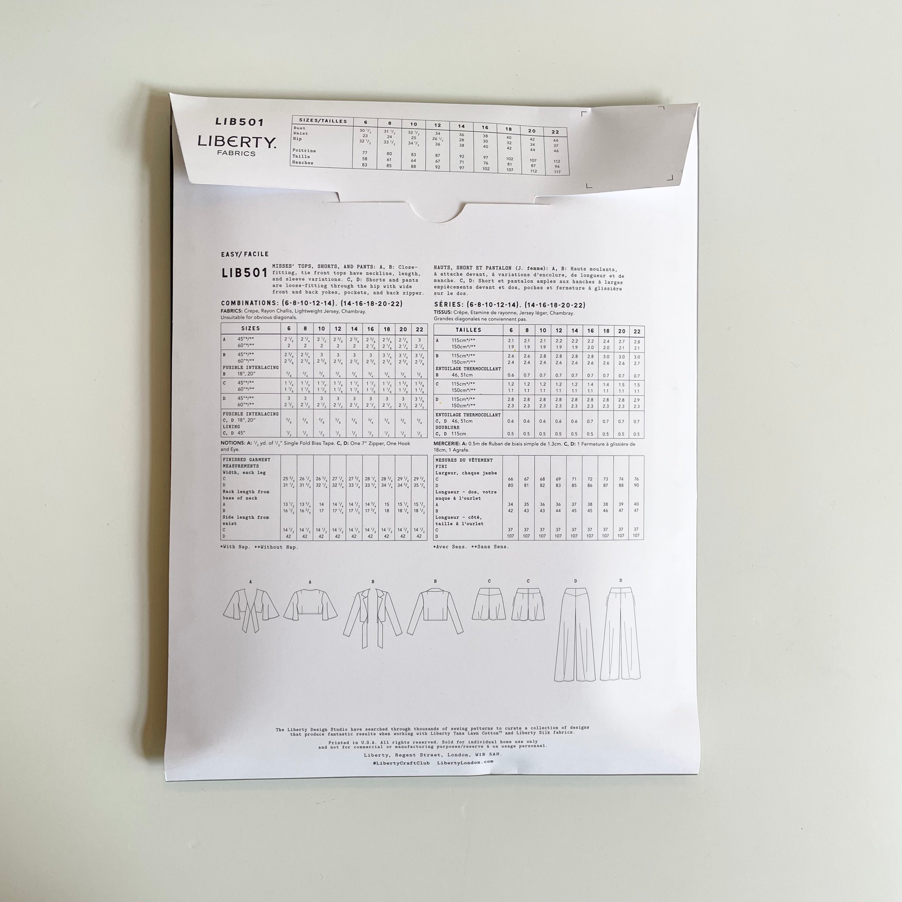 Liberty Fabrics Sewing Pattern : Florence Palazzo Suit