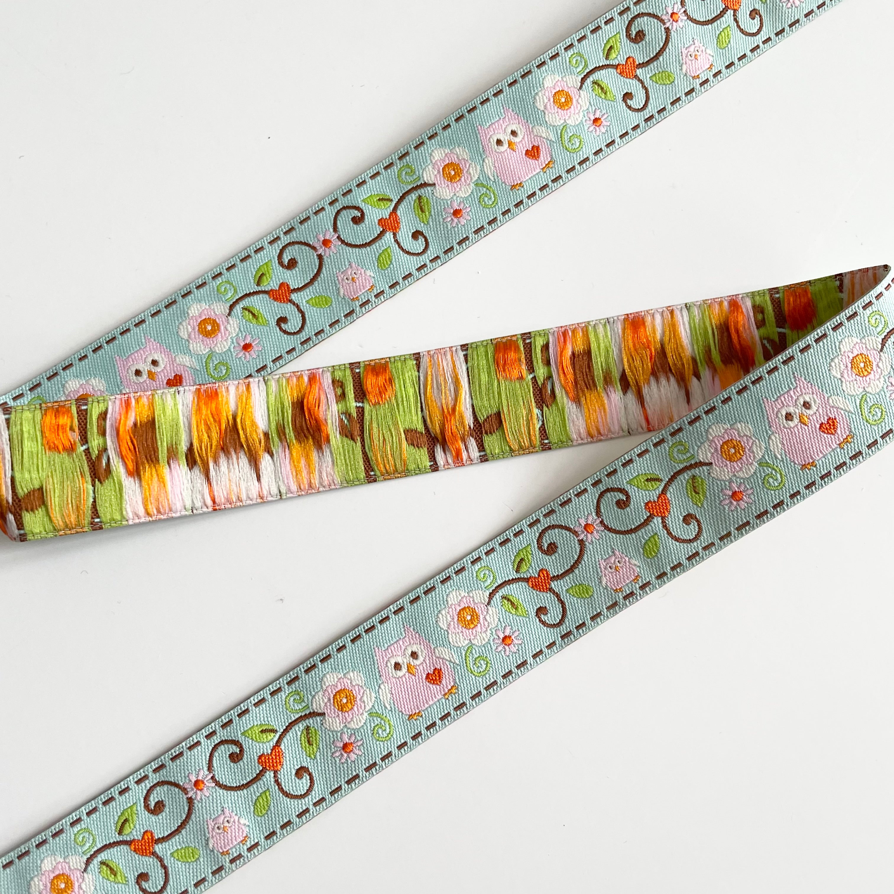 Dena Designs Ribbon : Happi Owls - Pink on Aqua