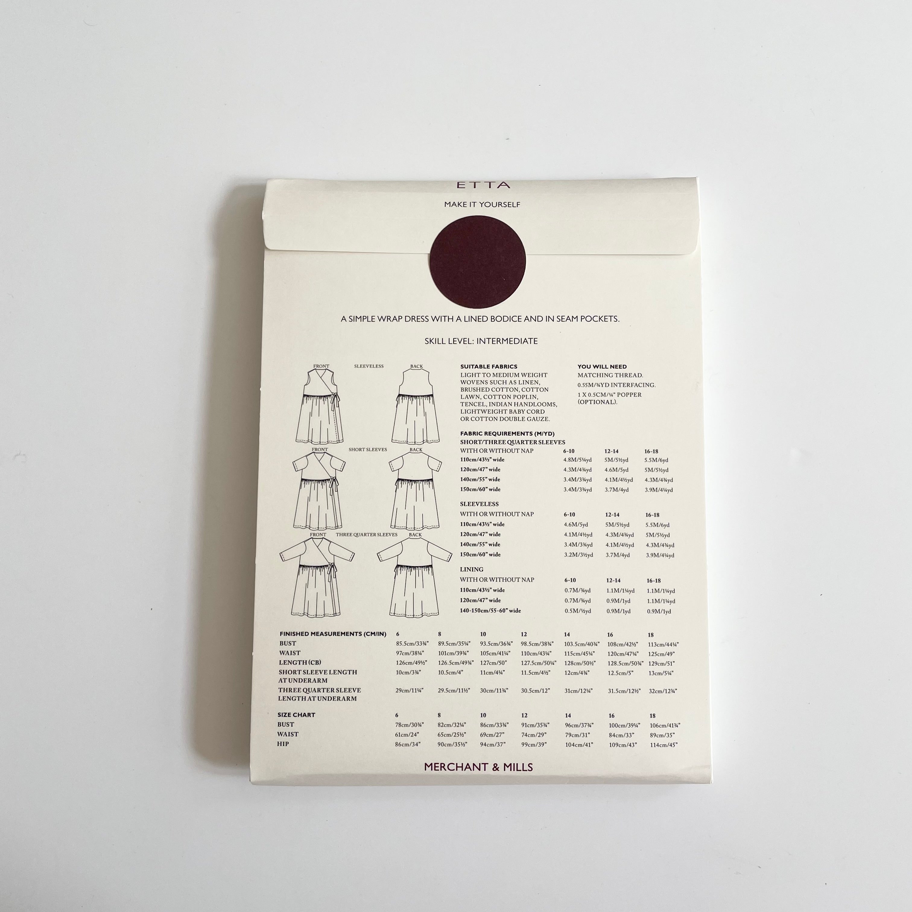 Merchant & Mills Pattern : Etta Dress (sizes 6 - 18)