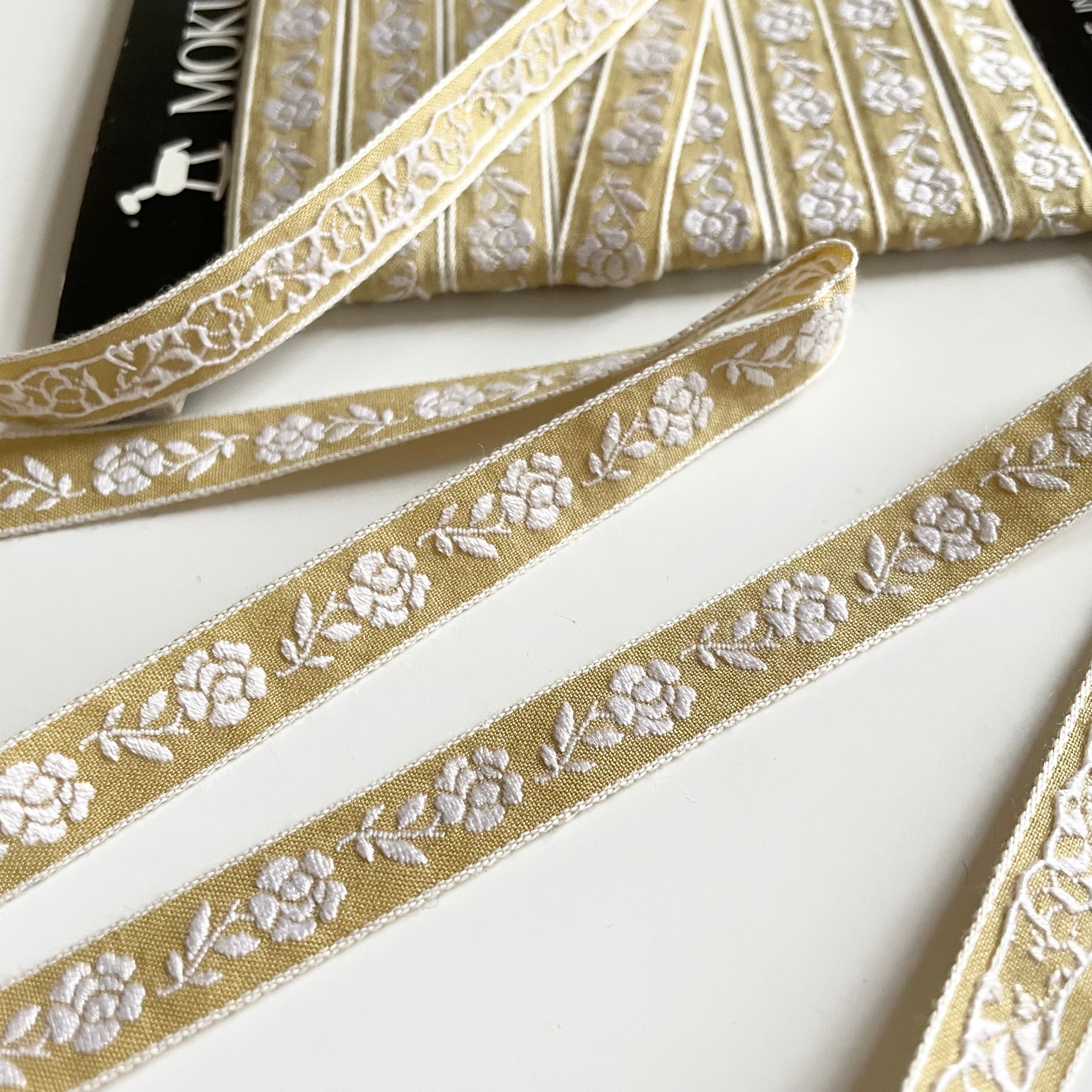 Mokuba Floral Tyrol Tape - White / Mustard