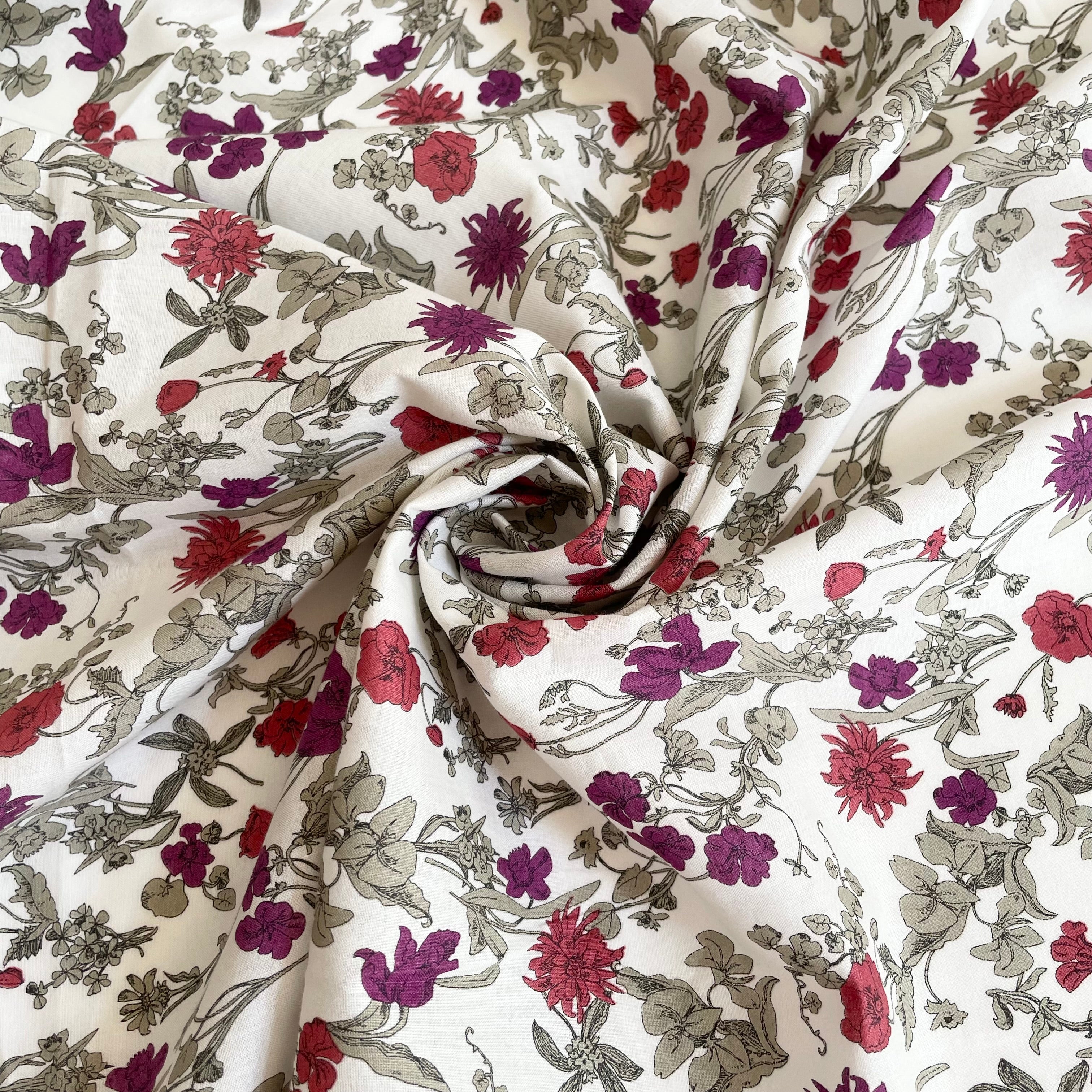 Cotton Lawn - Wine Flowers