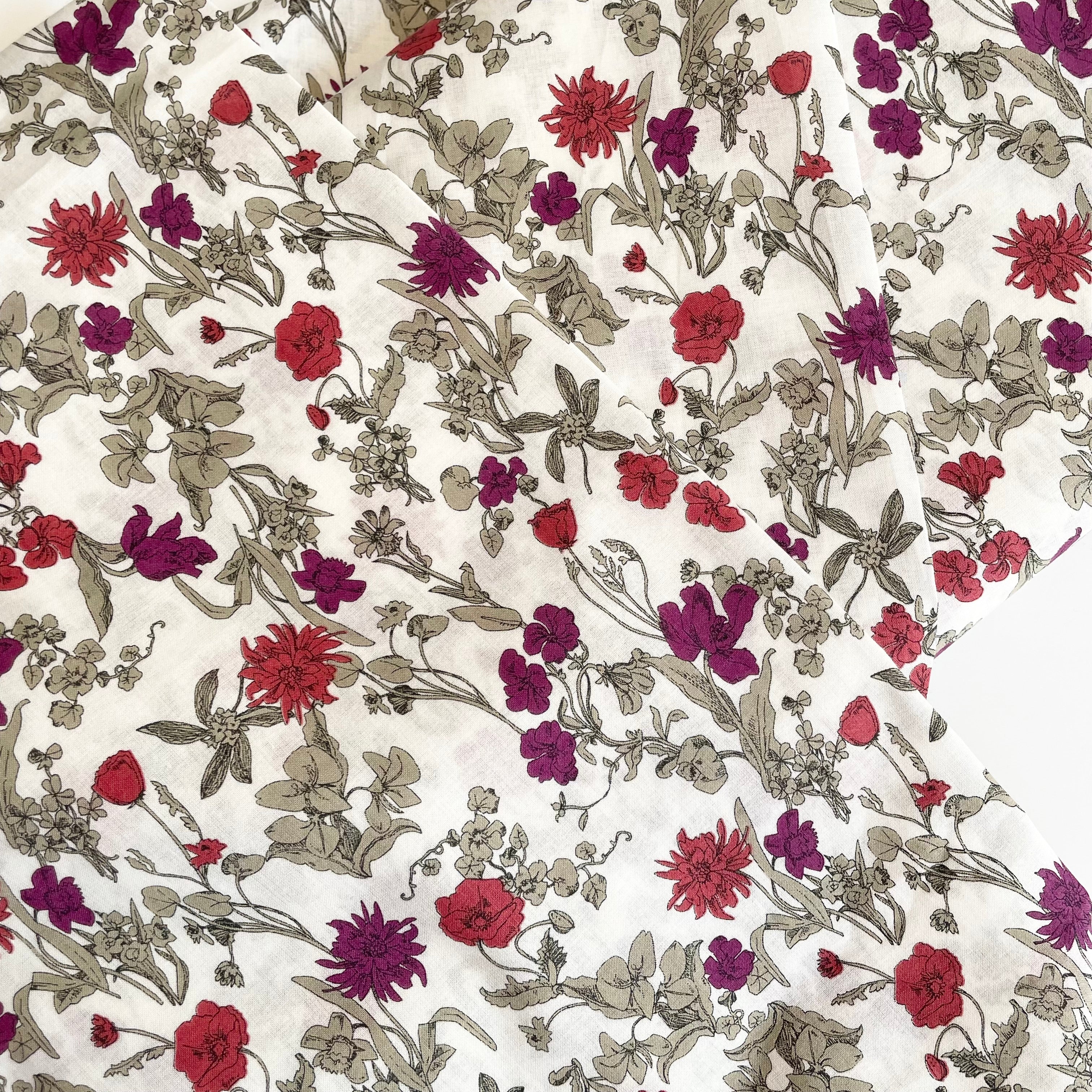 Cotton Lawn - Wine Flowers