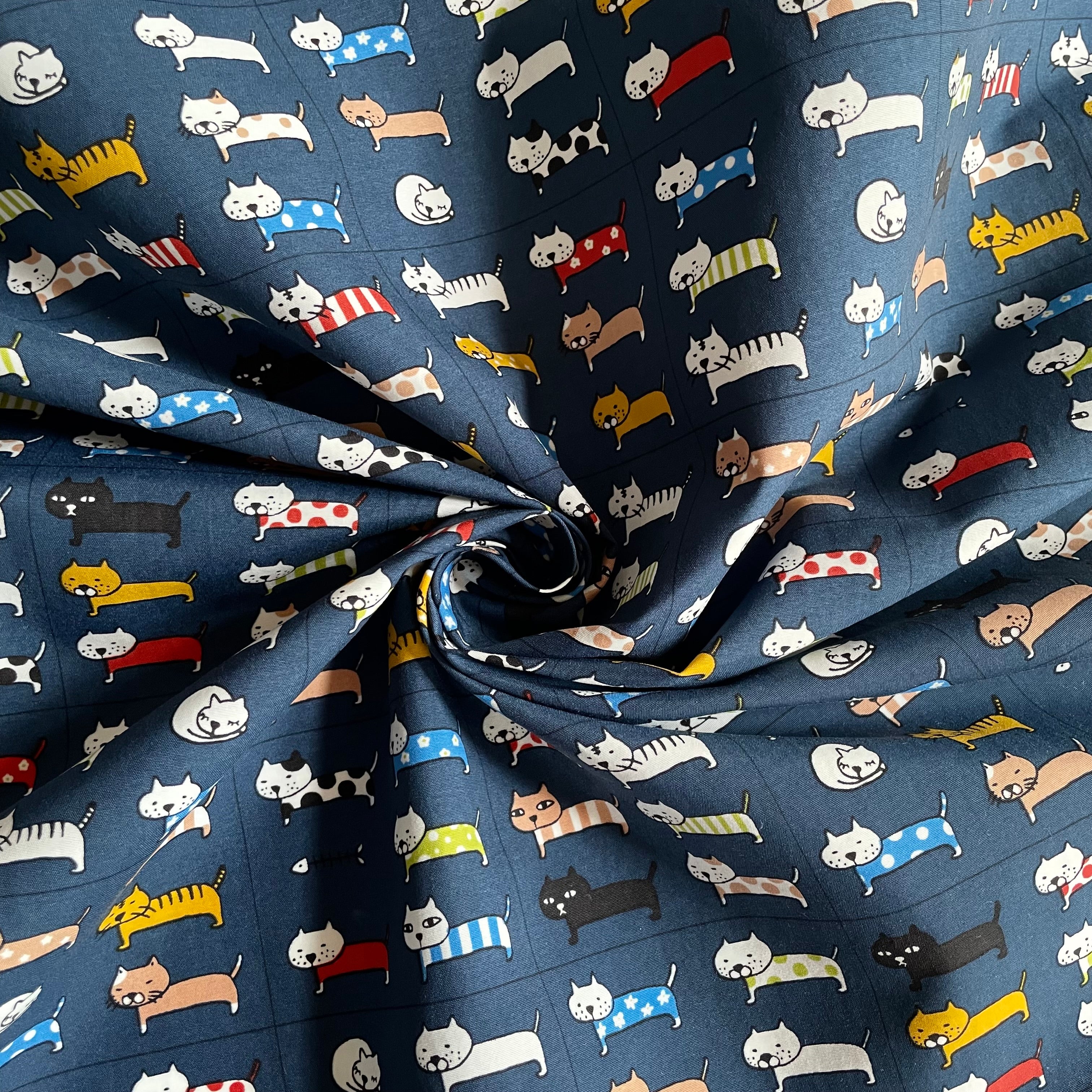 Kobayashi Nylon Taffeta - Cats Navy