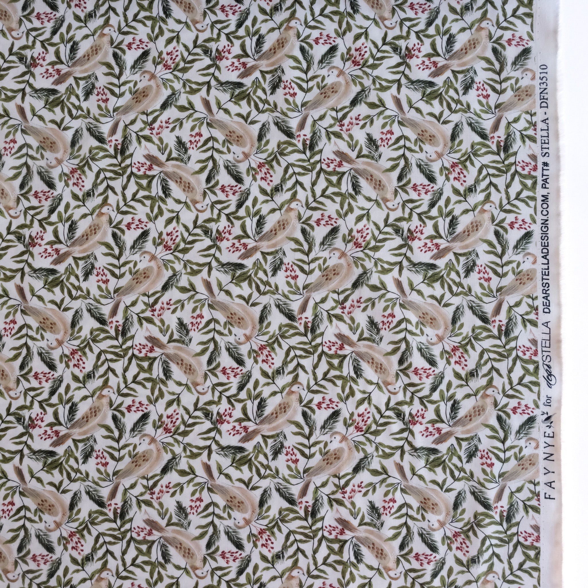 Dear Stella Christmas Quilt Fabric White Turtle Doves