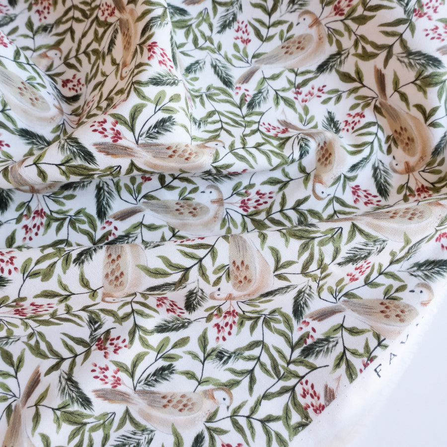 Dear Stella Christmas Quilt Fabric White Turtle Doves