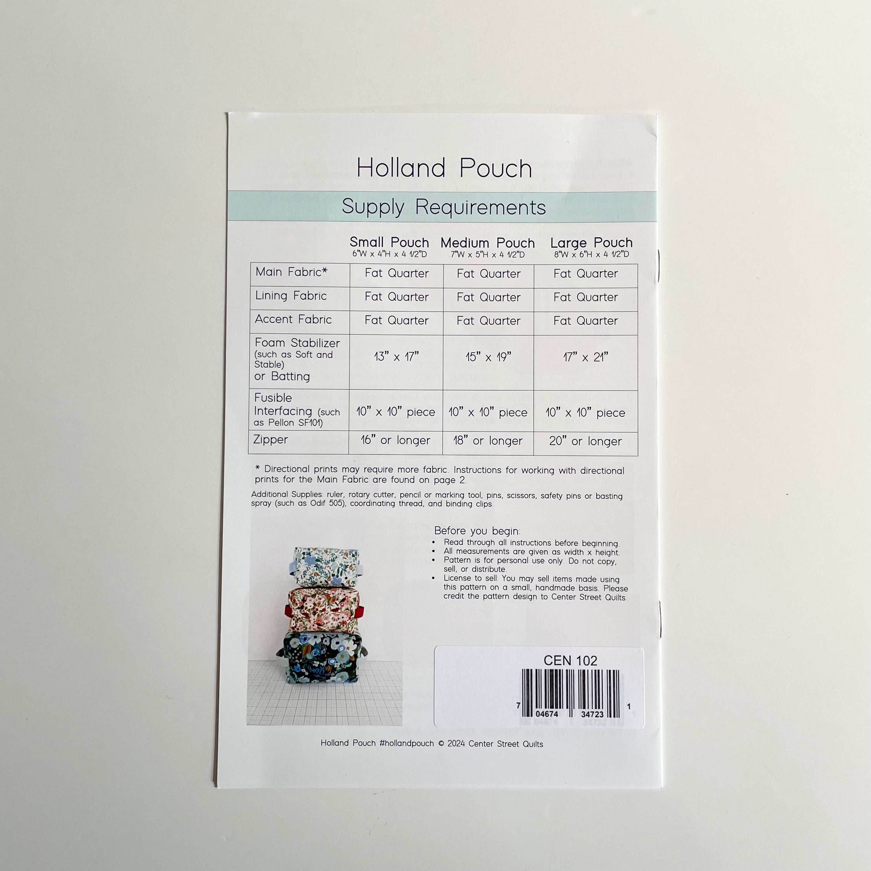 Center Street Quilts : The Holland Pouch