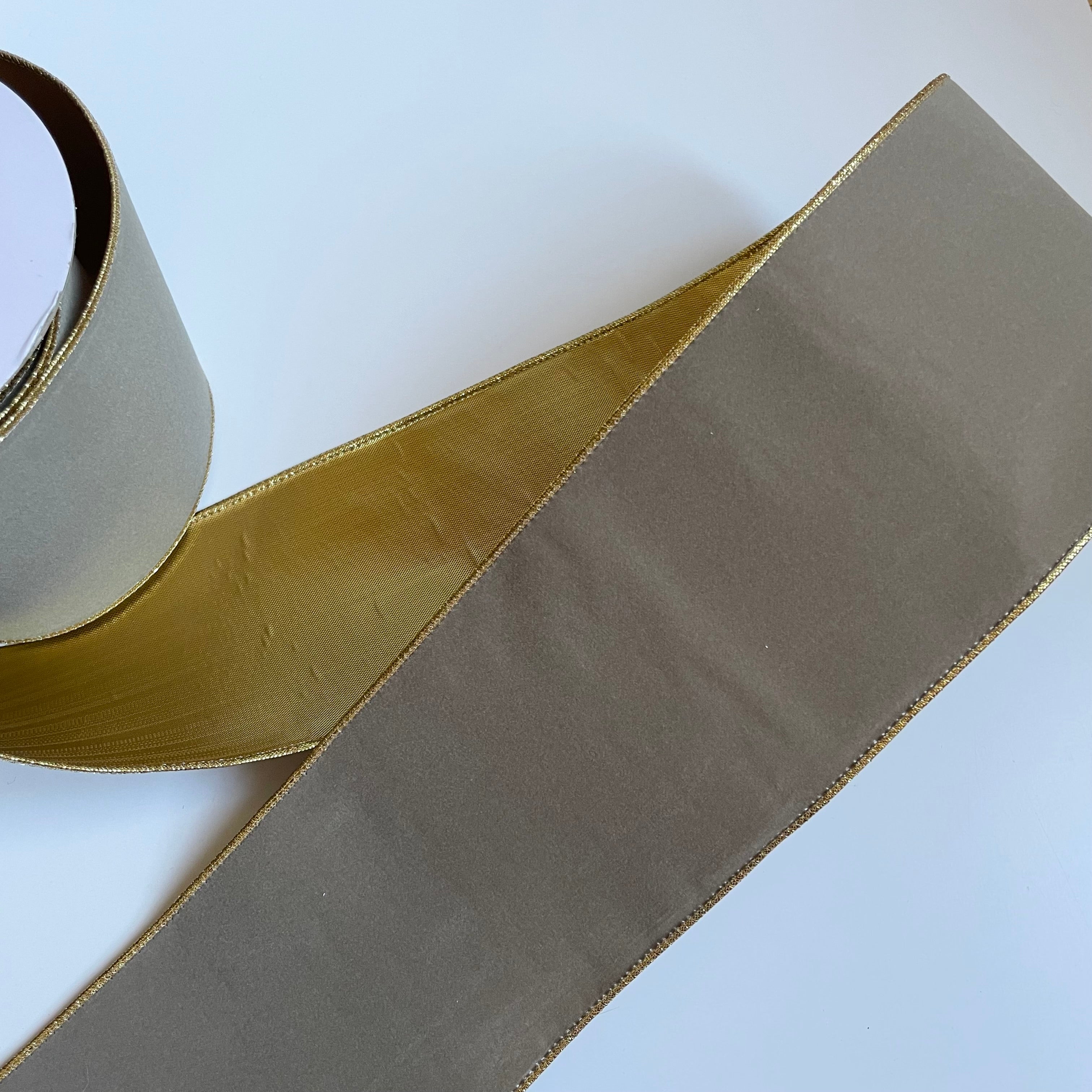 1-1/2 yard Remnant : May Arts Velvet Ribbon - 4" Gray / Gold