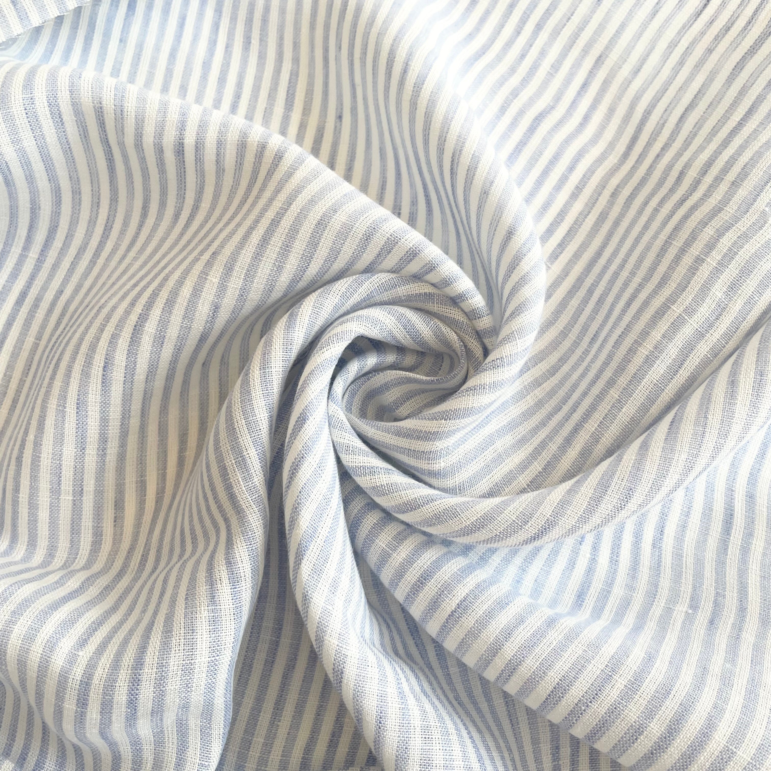 Lightweight Striped Linen - White / Light Blue