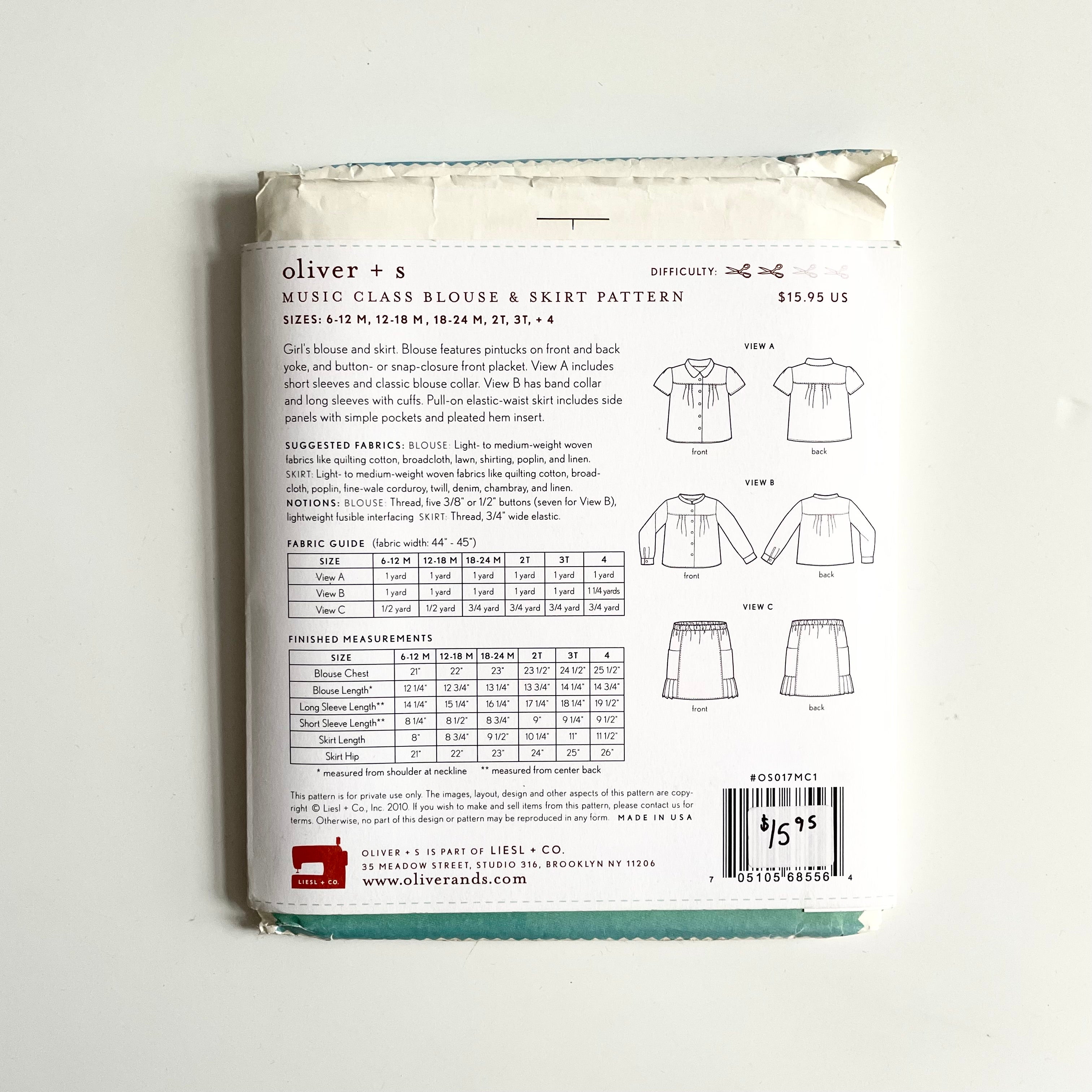 Oliver + S Patterns : Music Class Blouse + Skirt