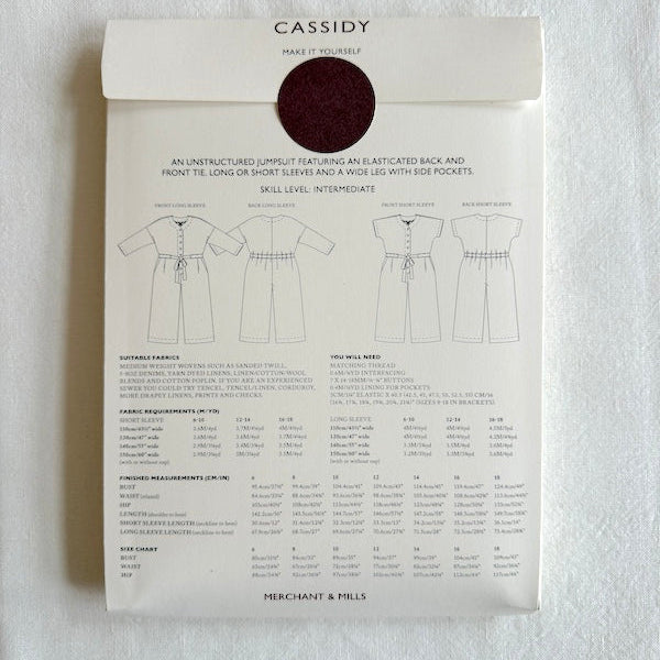Package of Merchant & Mills Cassidy dress pattern on a light gray background