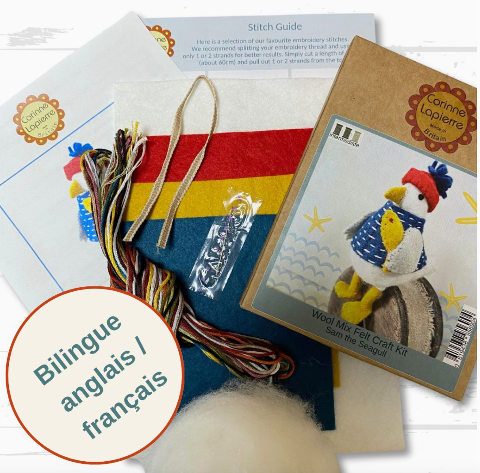 Corinne Lapierre : Embroidered Felt Kit - Sam the Seagull