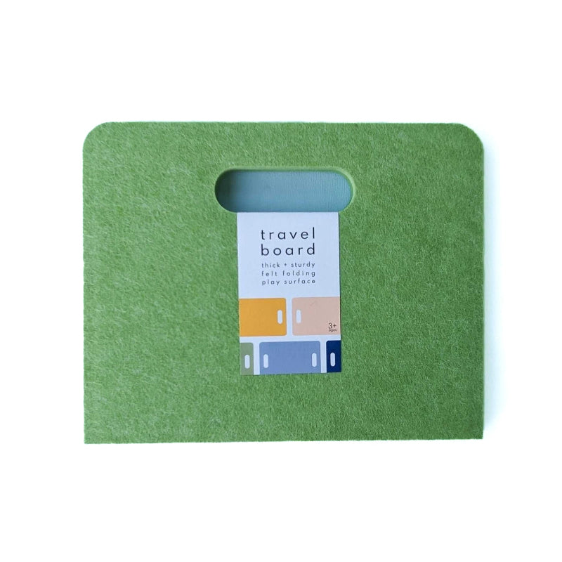 Green travel board with a label on a white background