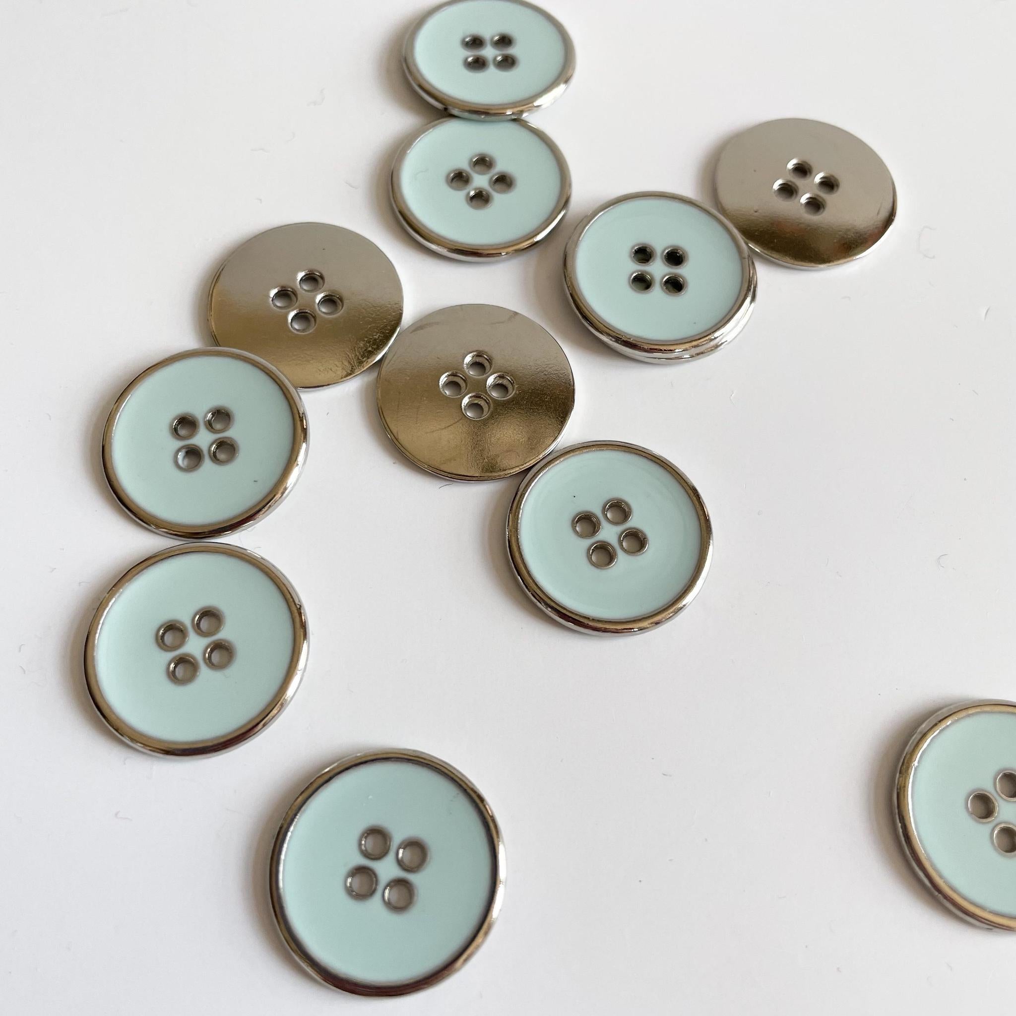 Metal Enamelled Button - Silver / Blue