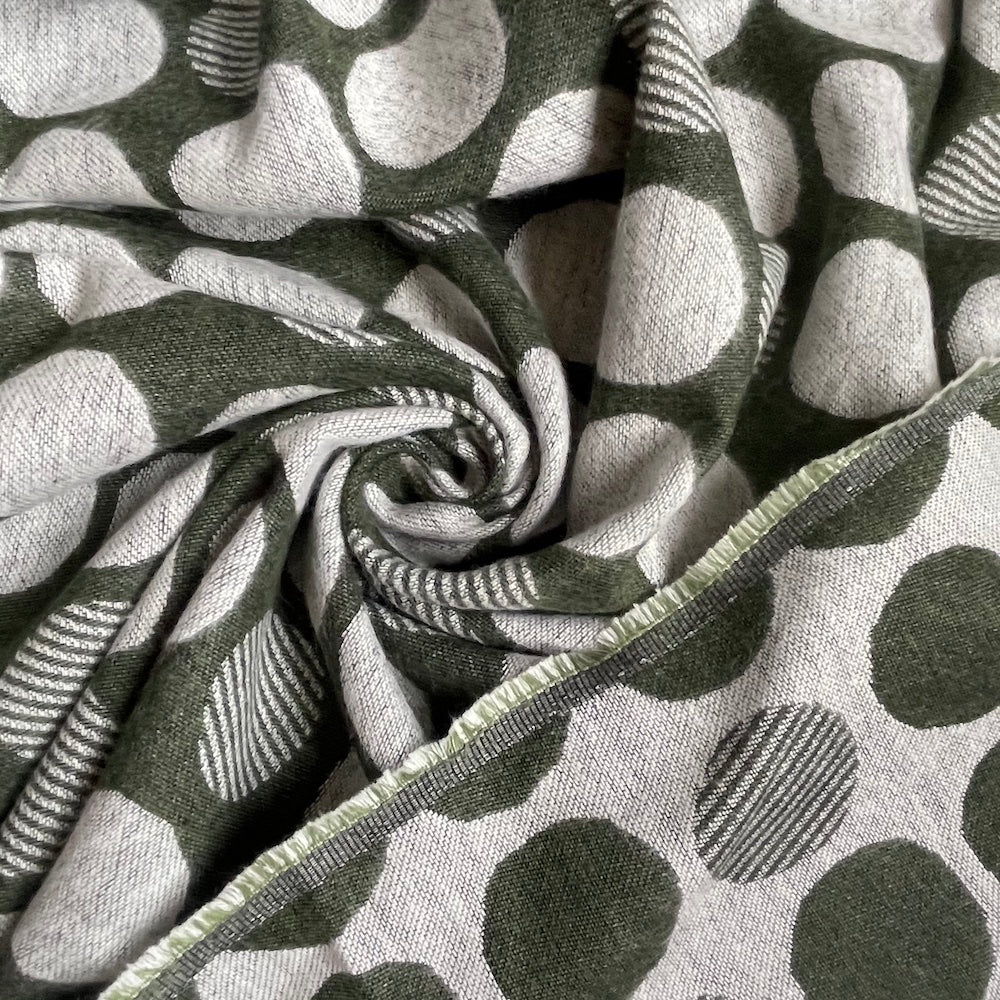 Kokka Brushed Cotton Jacquard - Green Spots