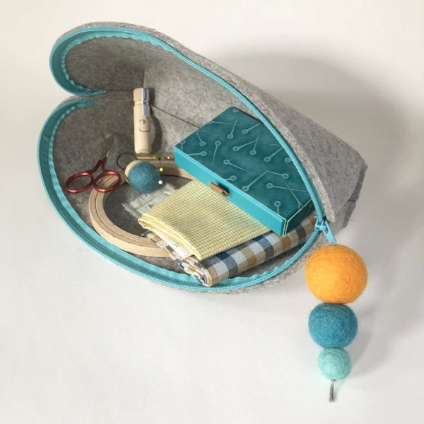 Brigid Wool Pom Pom Pouch - Medium Grey