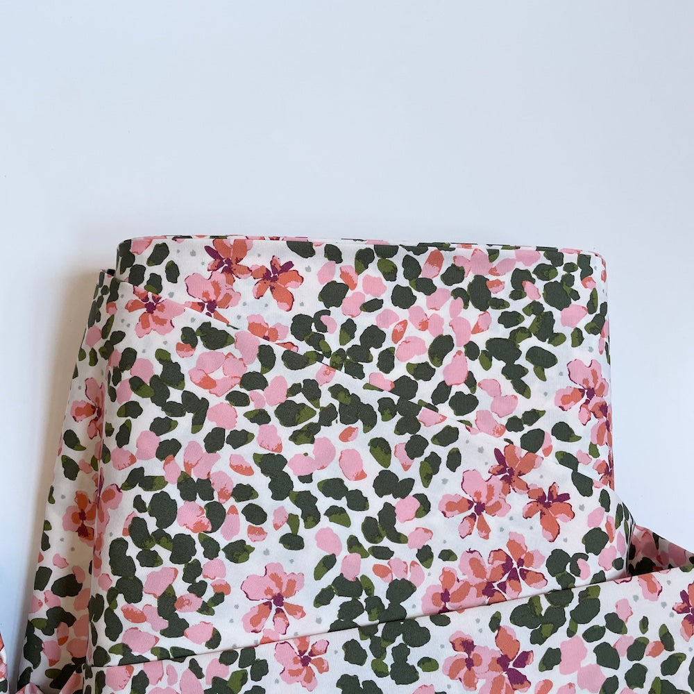 Coral Floral Fabric by the Yard. Quilting Cotton, Organic Knit