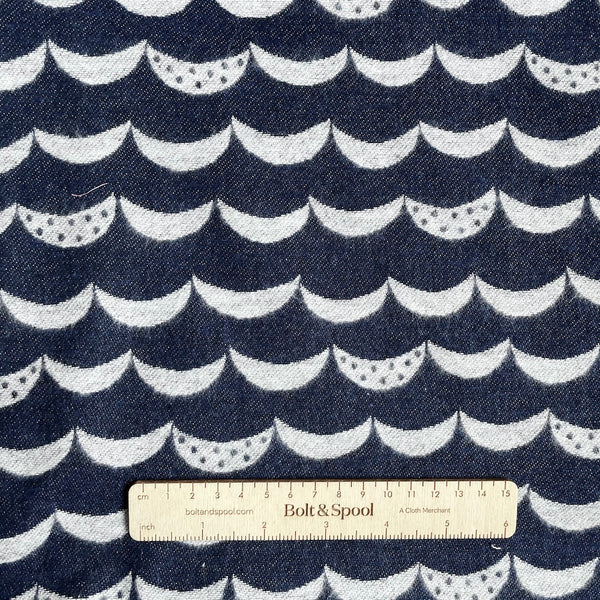 Kokka Brushed Cotton Jacquard - Navy Crescents