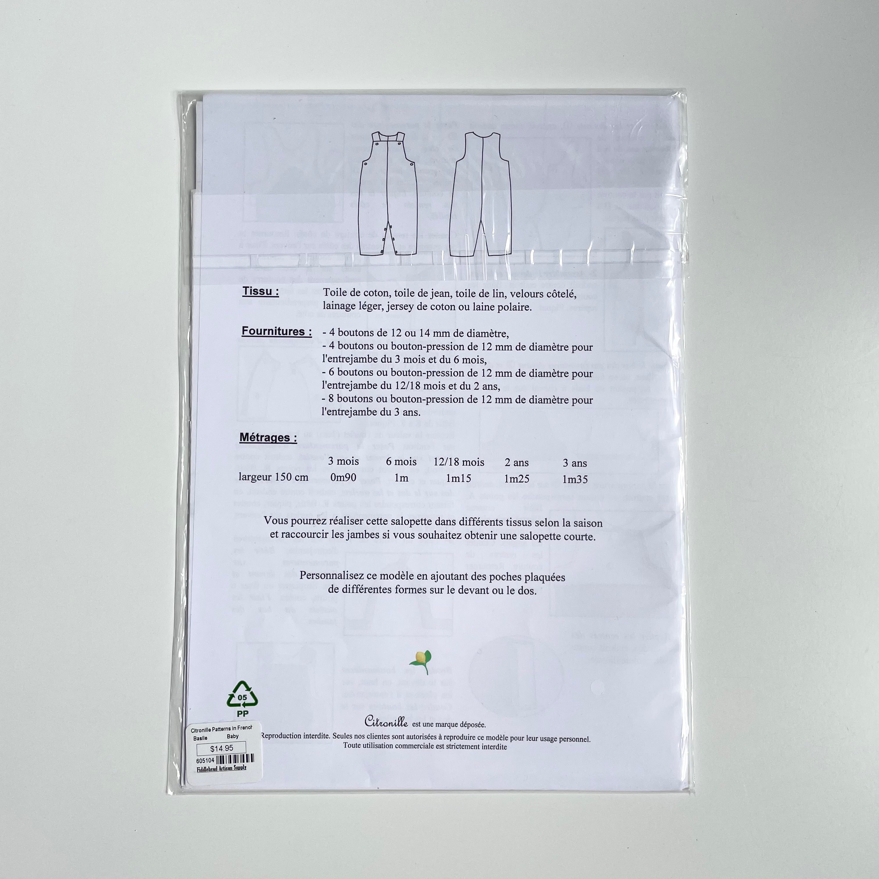 Citronille Patterns : Basile Baby Overalls