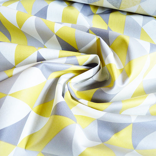 cloud9 organic coated cotton yellow gray diamonds