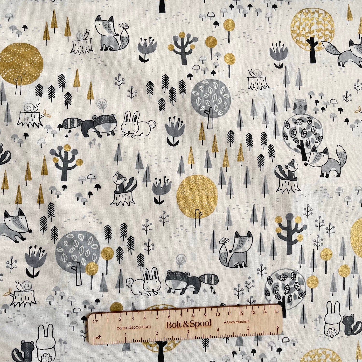 Cotton + Steel : Festival Companion - Fox and Friends Unbleached Black Metallic