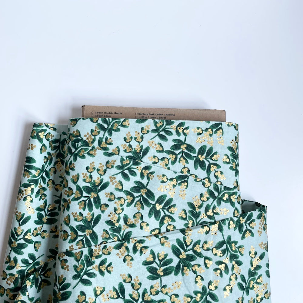 Cotton + Steel : Rifle Paper Co. Holiday Classics - Mistletoe Mint Metallic