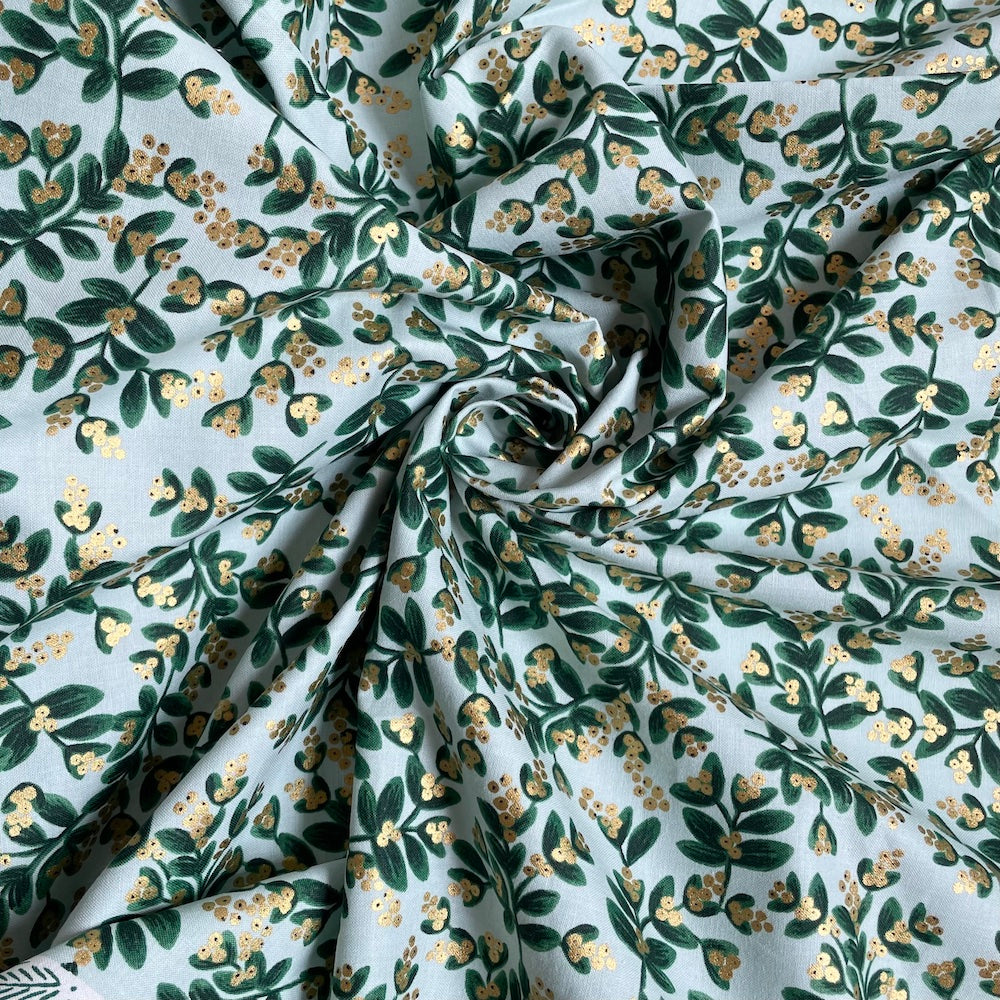 Cotton + Steel : Rifle Paper Co. Holiday Classics - Mistletoe Mint Metallic