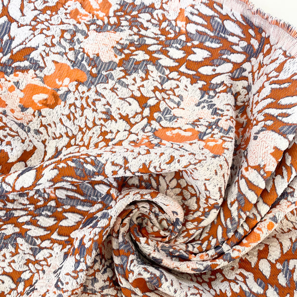 FCN Textiles : Jungle Brocade - Orange / White