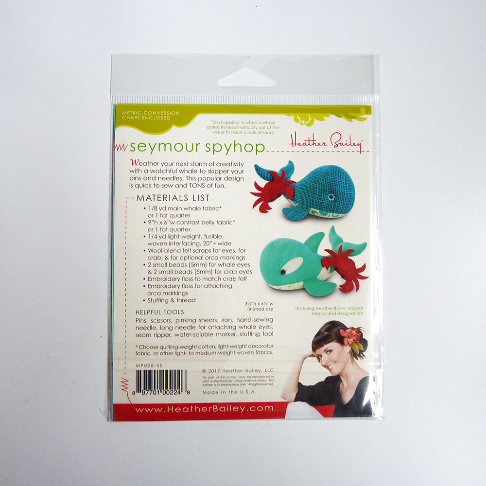 Heather Bailey Patterns : Seymour Spyhop whale pincushion