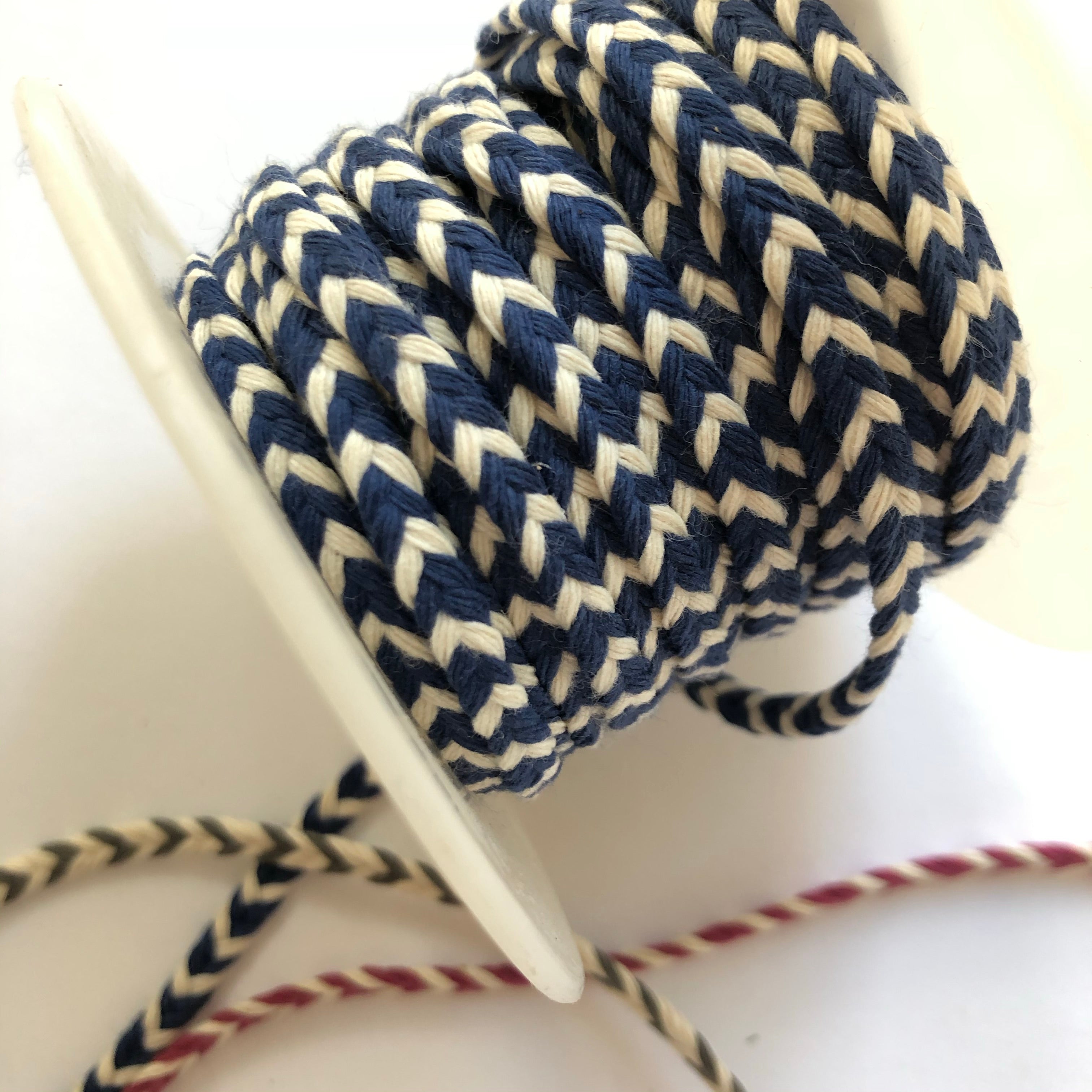 French Cotton Chevron Braid Trim - Blue / Ecru