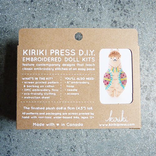 kiriki press embroider stuffed llama doll kit