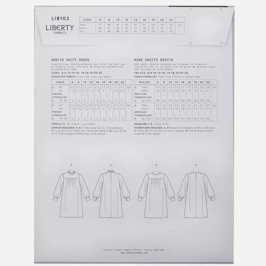 Bertie Shift Dress Sewing Pattern by Liberty Fabrics