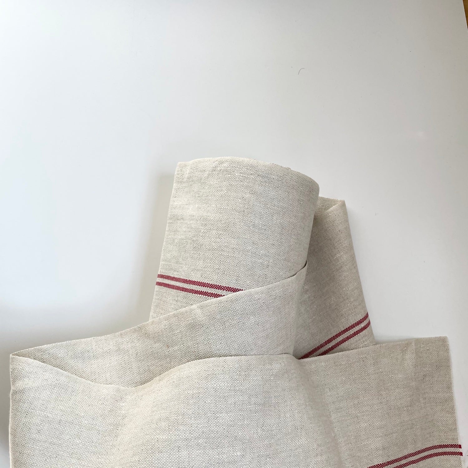 Linnet Linen Towel Cloth - Red Stripes on Oyster