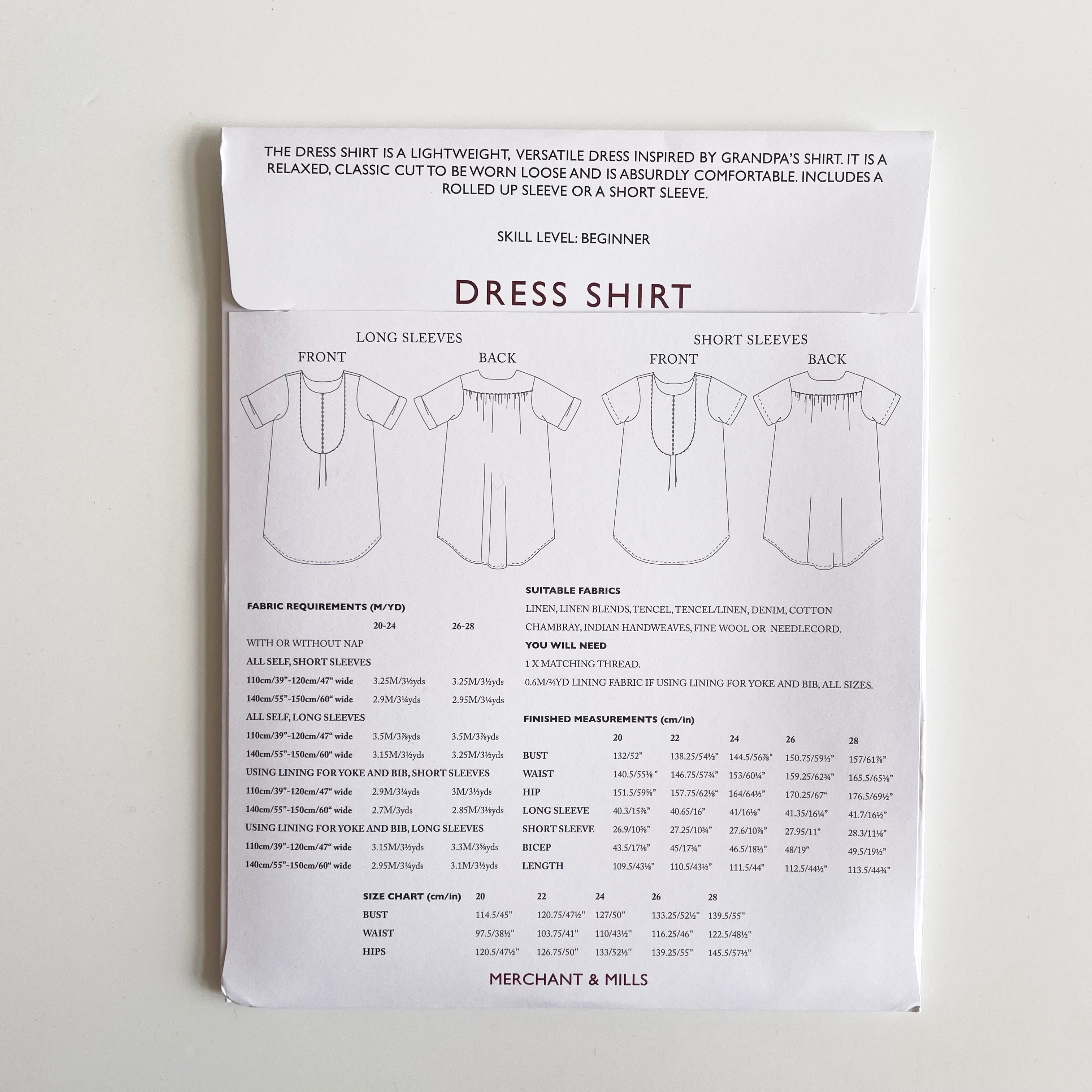 Merchant & Mills Pattern : Dress Shirt UK 20 - 28
