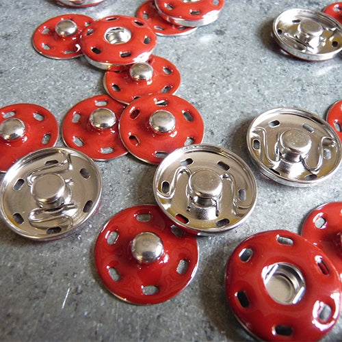 Metal Sew-in Snaps - Red on Silver