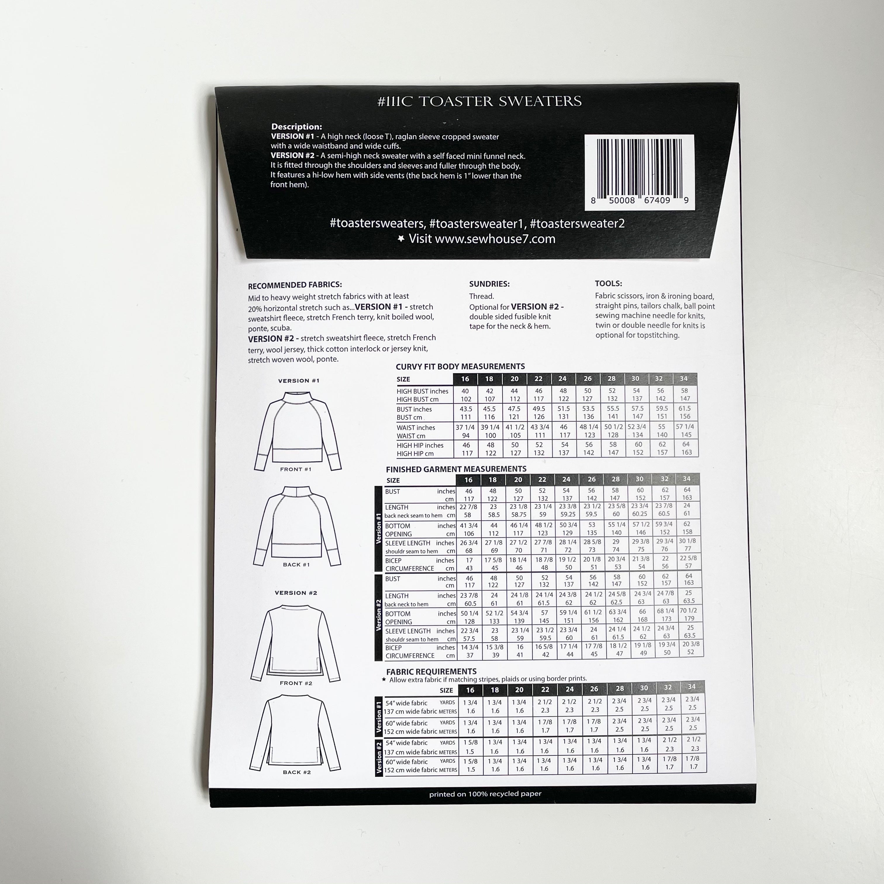 Sew House Seven Patterns : The Toaster Sweater - Curvy