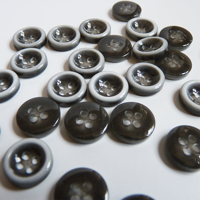 White-Rimmed Plastic Shirt Button - Gray