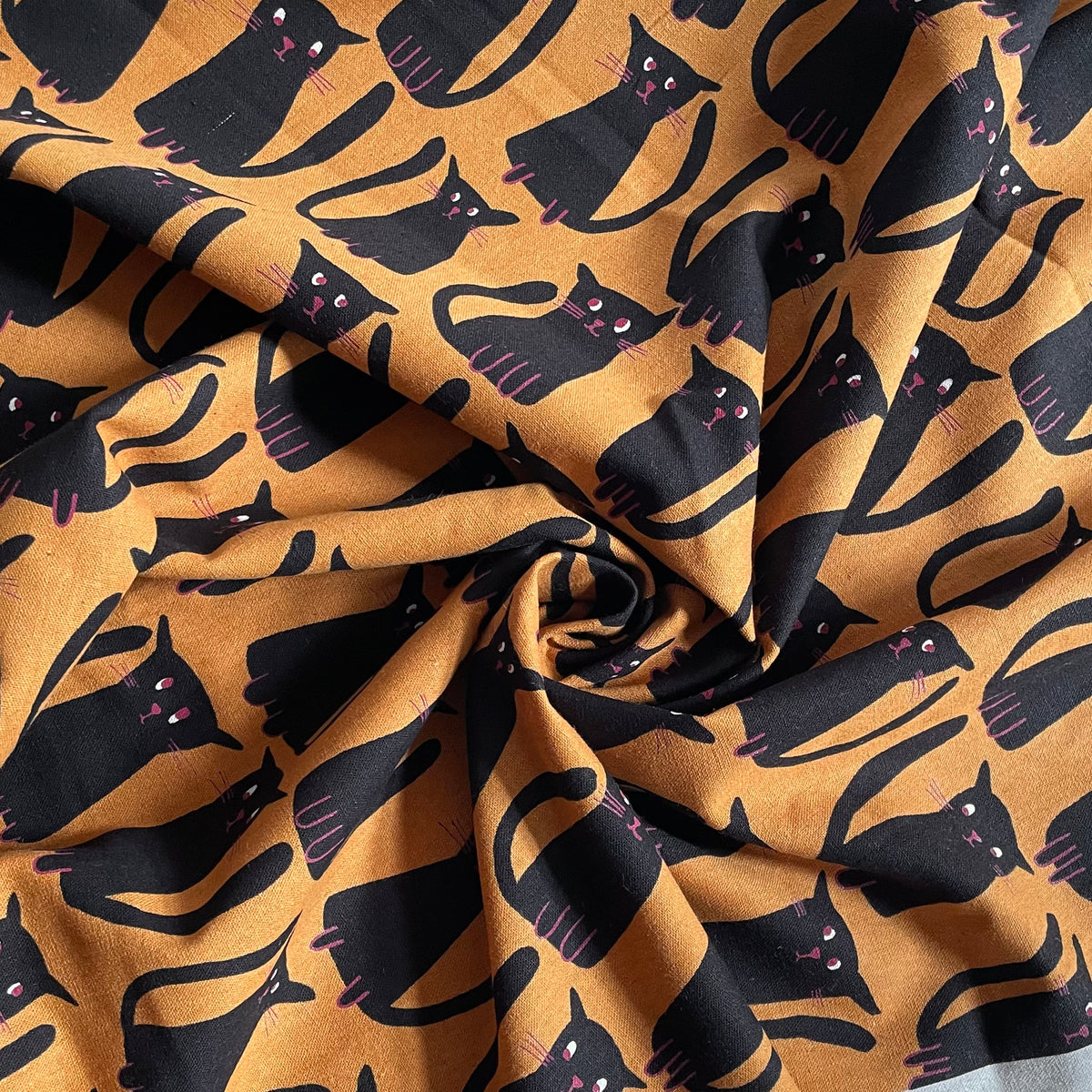 Sevenberry Cotton / Linen Canvas - Black Cats on Copper