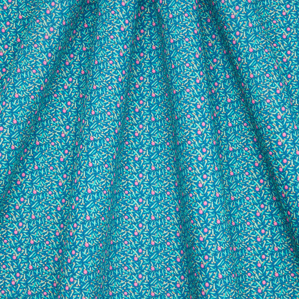 Teal fabric with small floral pattern Liberty Fabric Festive 2025 Christmas Joyous Juniper