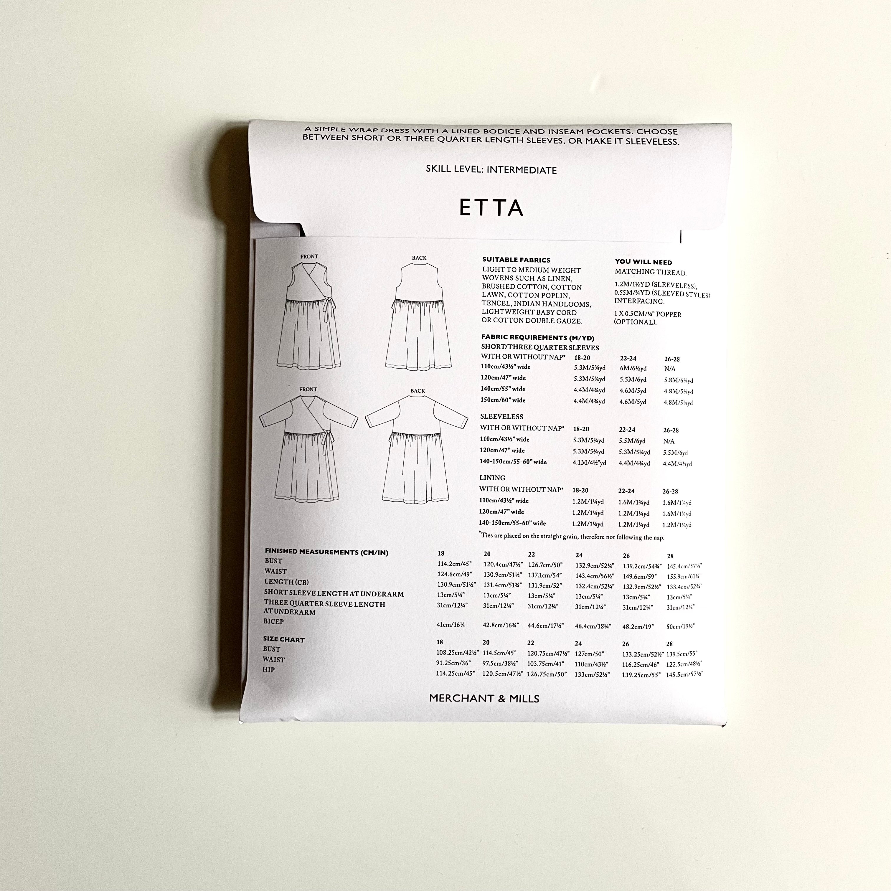 Merchant & Mills Pattern : Etta Dress (sizes 18 - 28)