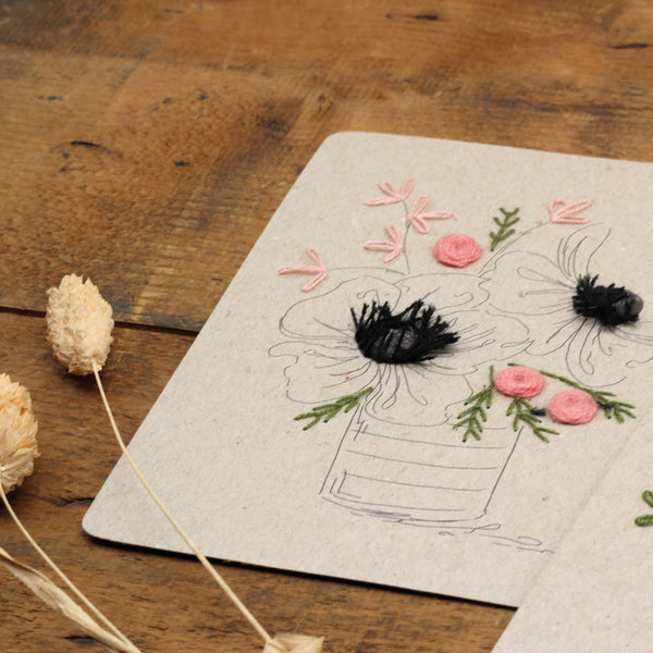 Rue de Pleine Lune :  Striped Bouquets Embroidery Card Set