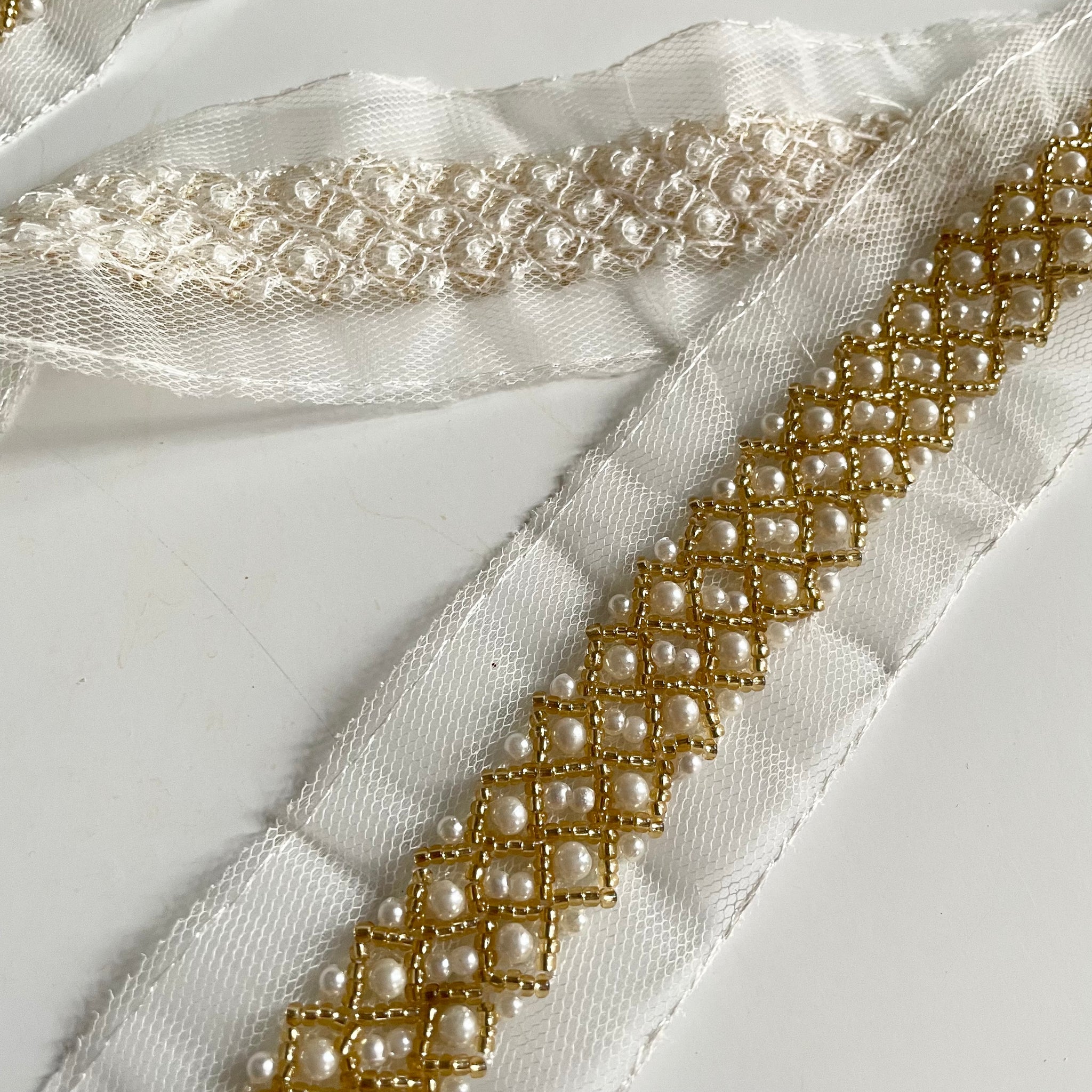 Pearl / Gold Beaded Trim