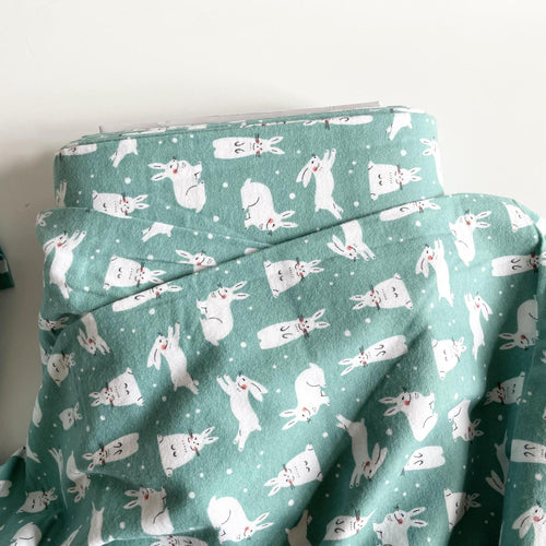 Cloud9 Organic Flannel : Winter Forest - Snowhares Turquoise