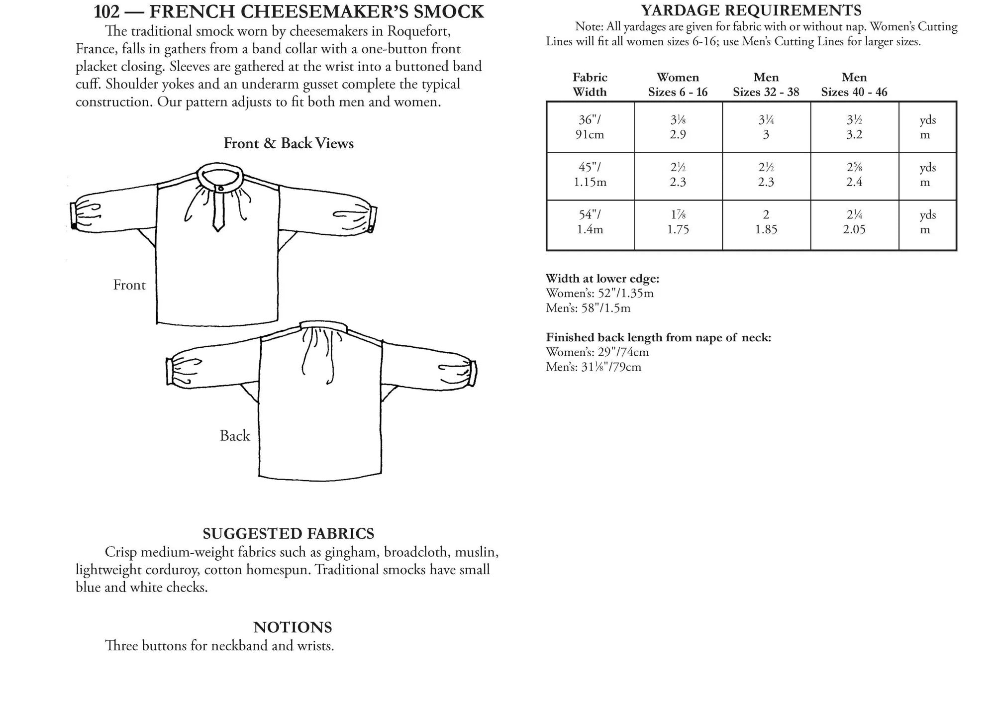 Folkwear Sewing Pattern: French Cheesemaker's Smock